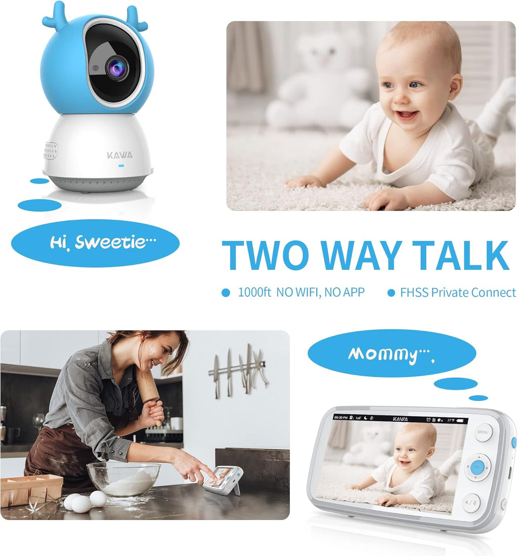 Baby Monitor with Camera and Audio, 720P HD Display, Night Vision, 2-Way Audio F300