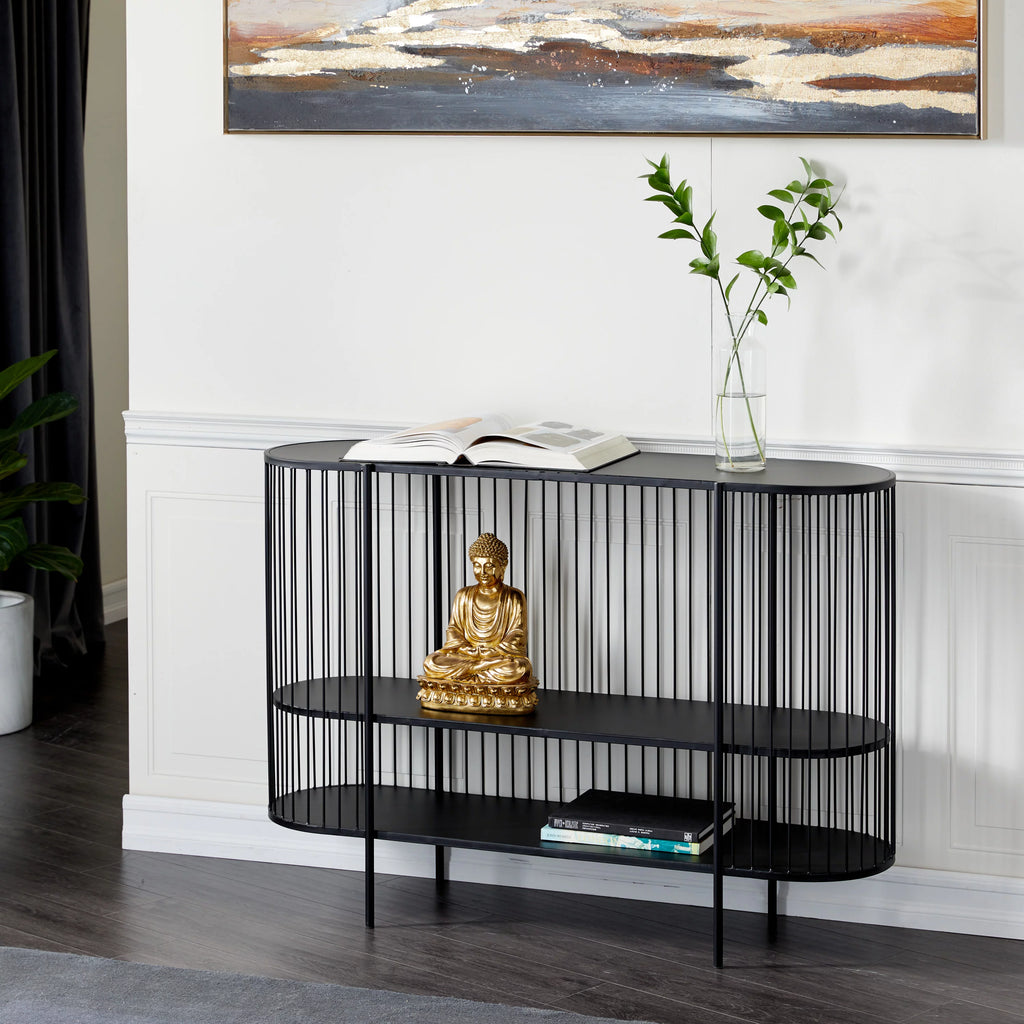48" x 34" Black Metal 2 Shelf Console Table G2855