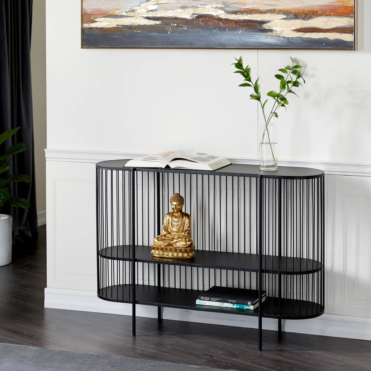 48" x 34" Black Metal 2 Shelf Console Table G2855