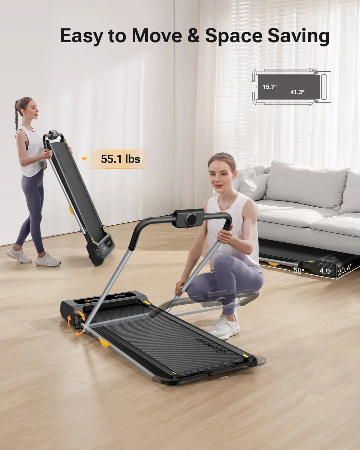 2 in 1 Under Desks Treadmill 2.5HP Folding Treadmill with Remote Control 265lb I205