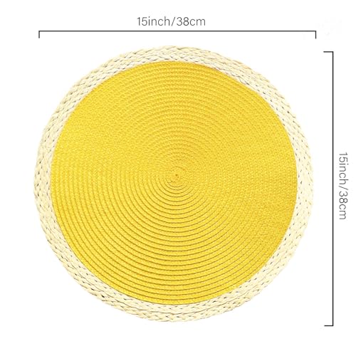 Round Braided Placemats Set of 8, 15 Inches, Washable, Heat Resistant, Non-slip, Black Thin Edge X112723