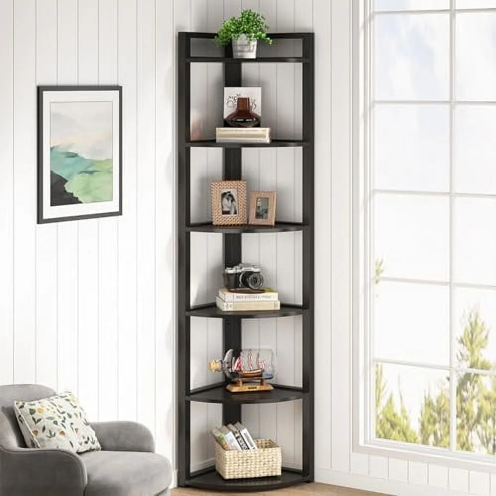 6 Tier 70.9 Inch Tall Corner Bookshelf A325138