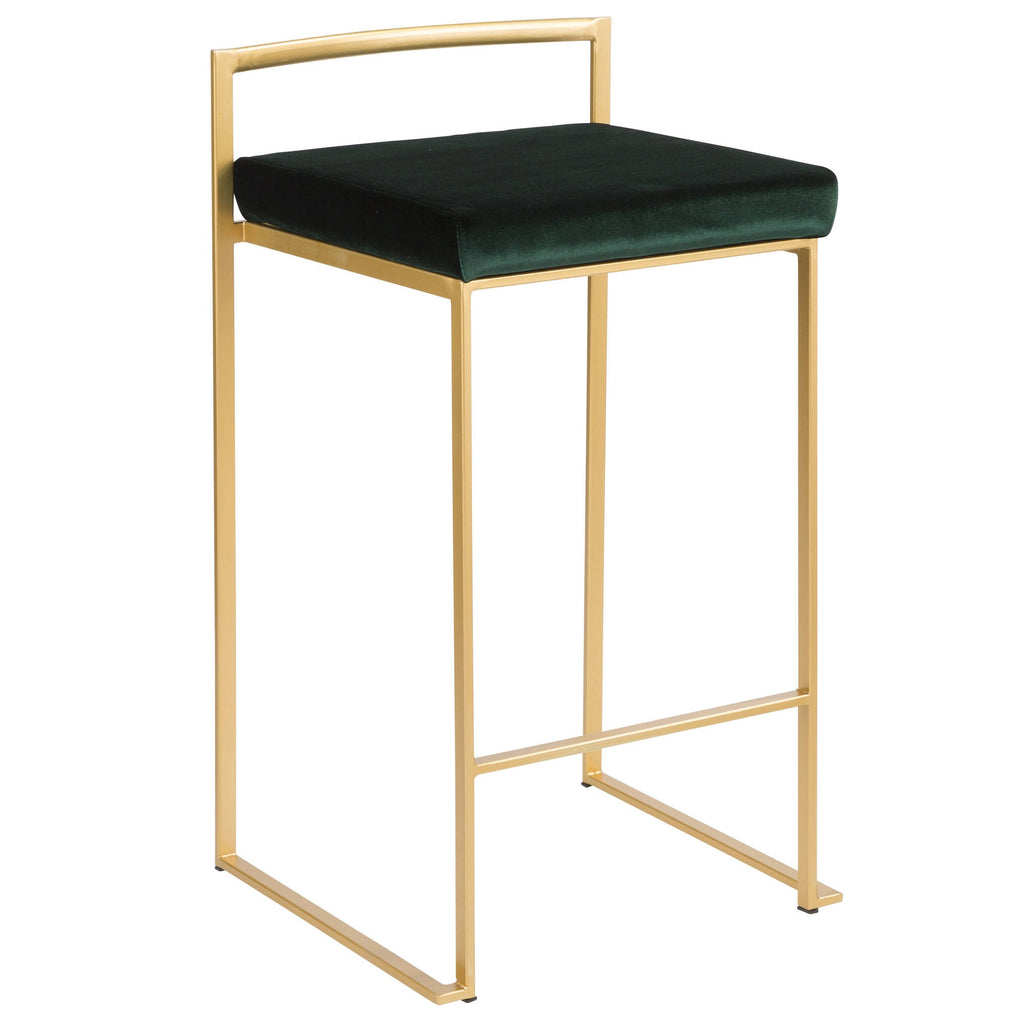 Brushed Gold and Green Velvet Barstools Z9367