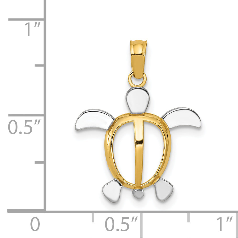 14K Two-Tone Gold Rhodium Plated Sea Turtle Pendant Necklace N1465