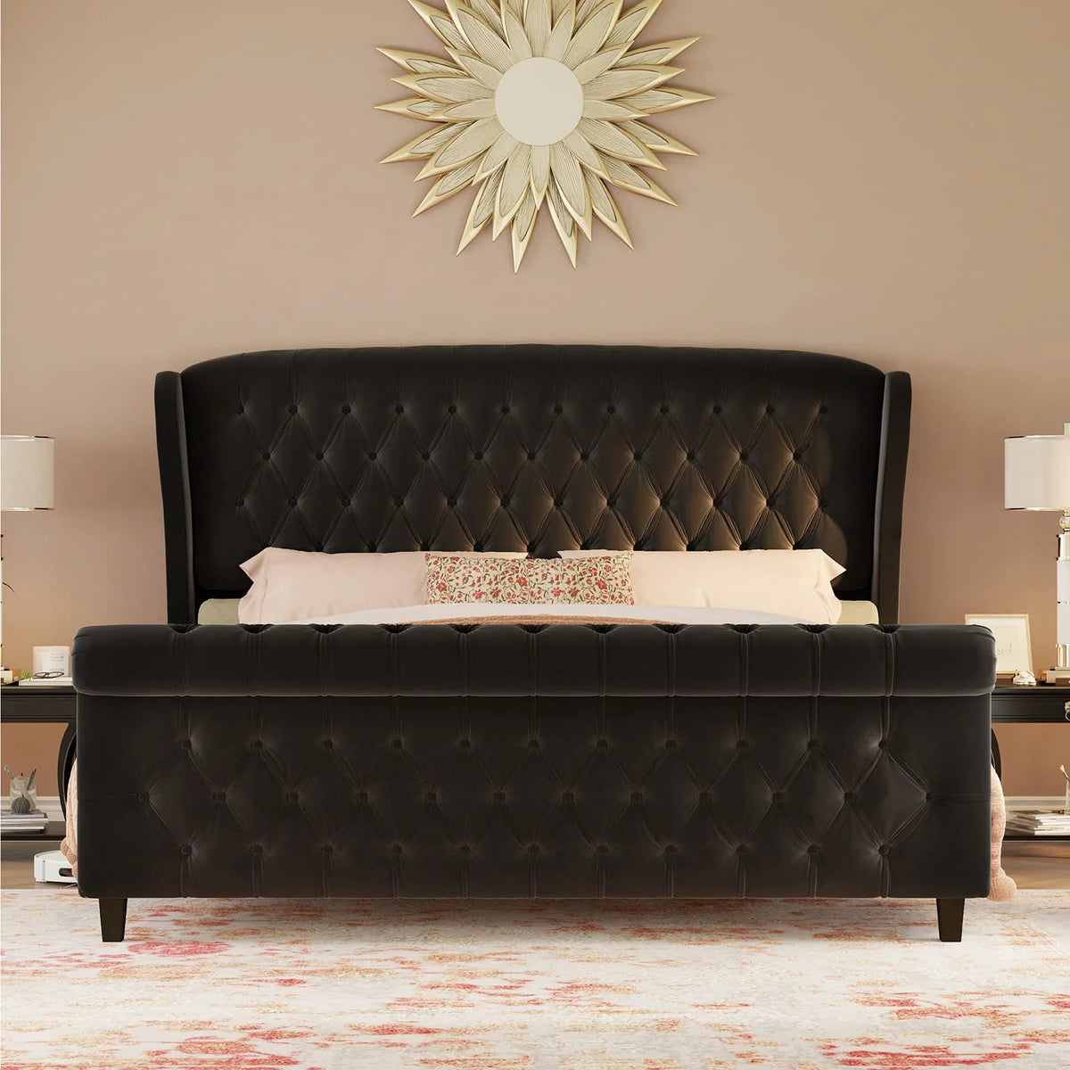King Size Chenille Upholstered Sleigh Bed Frame P437