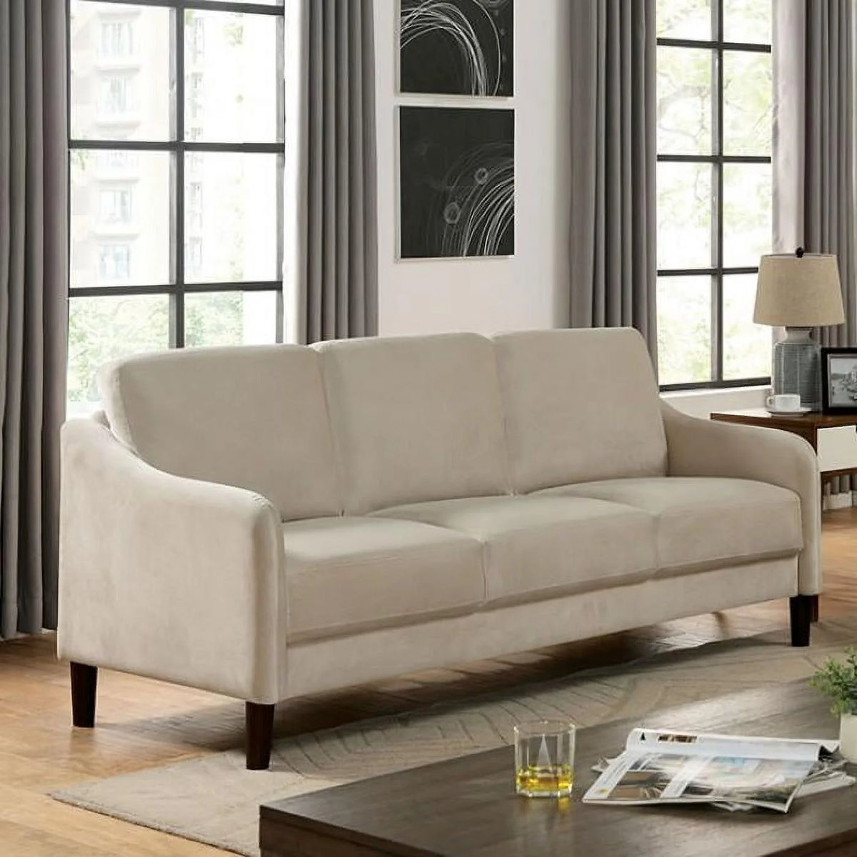 Beige Flannelette Living Room Set 3pcs S1684