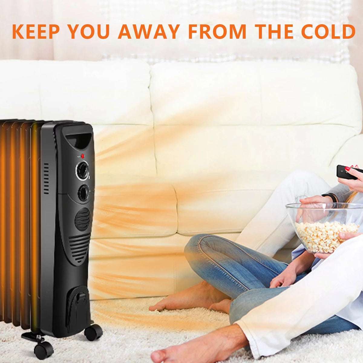 Oil Filled Radiator Heater with 3 Heat Settings, Adjustable Thermostat, Overheat & Tip-Over Protection (Black) H3136