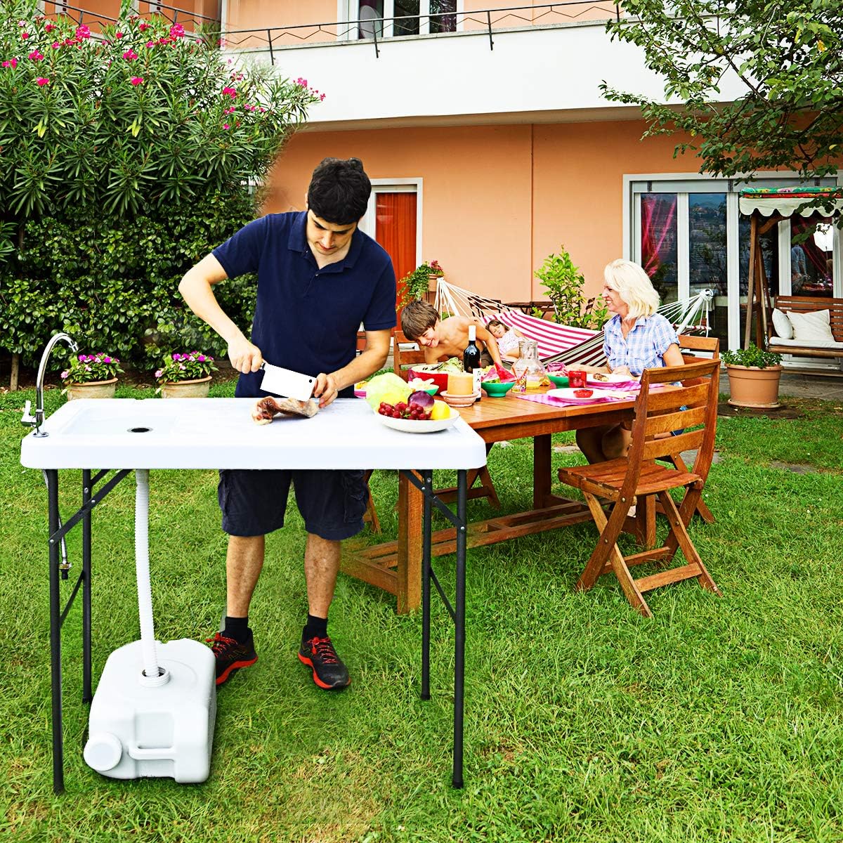 Folding Fish Cleaning Table with Sink and Faucet B51726