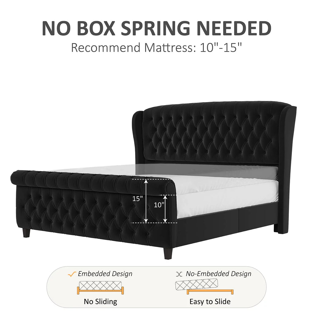 King Size Chenille Upholstered Sleigh Bed Frame P437