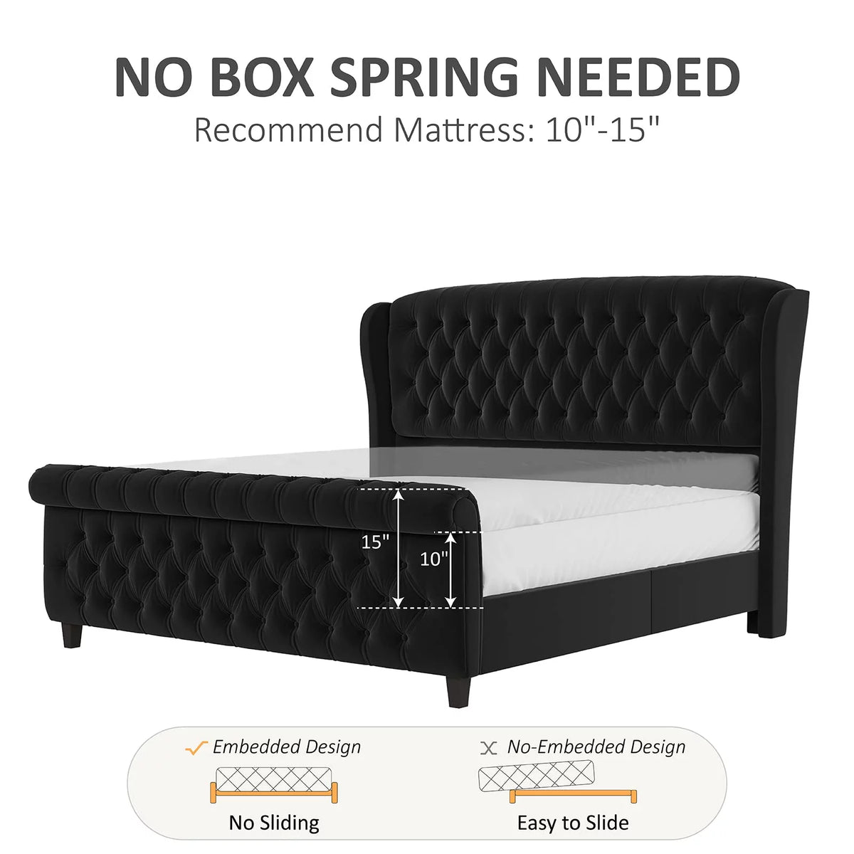 King Size Chenille Upholstered Sleigh Bed Frame P437