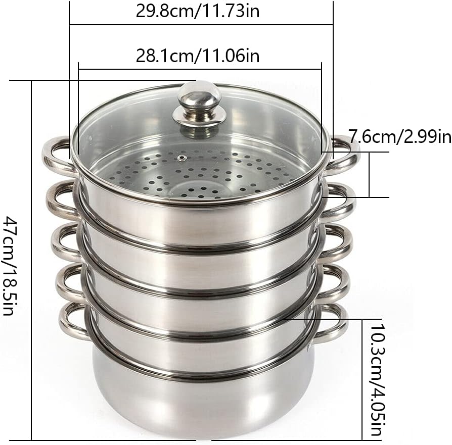 5 Tier Stainless Steel Steamer Pot with Tempered Glass Lid A73260