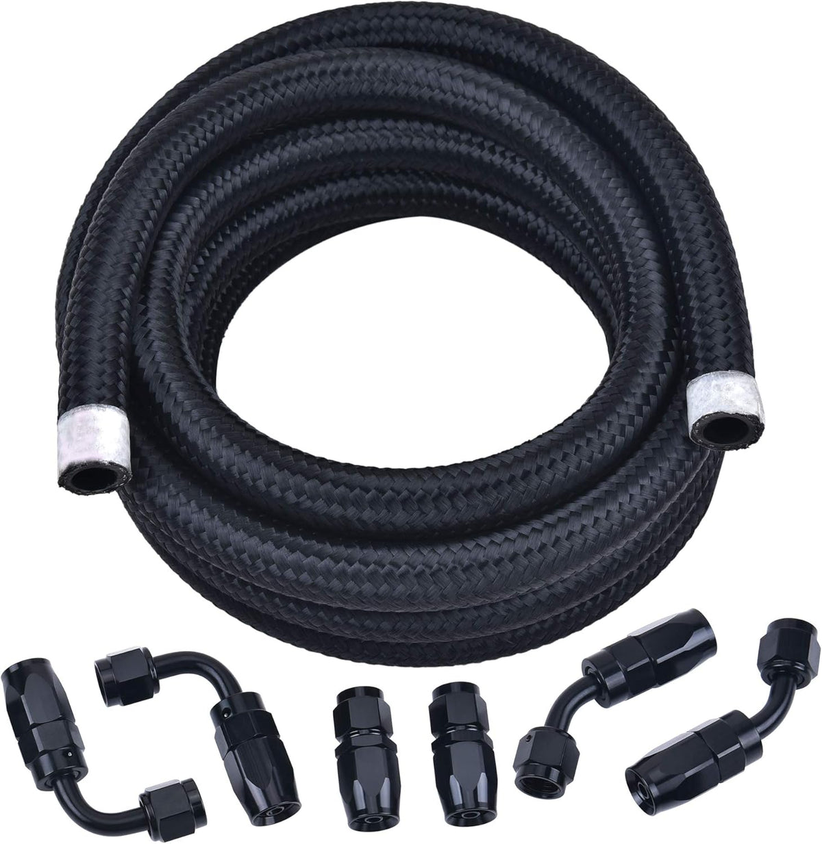6AN Nylon Braided Fuel Hose Kit 10FT Black Pack of 2 L81734