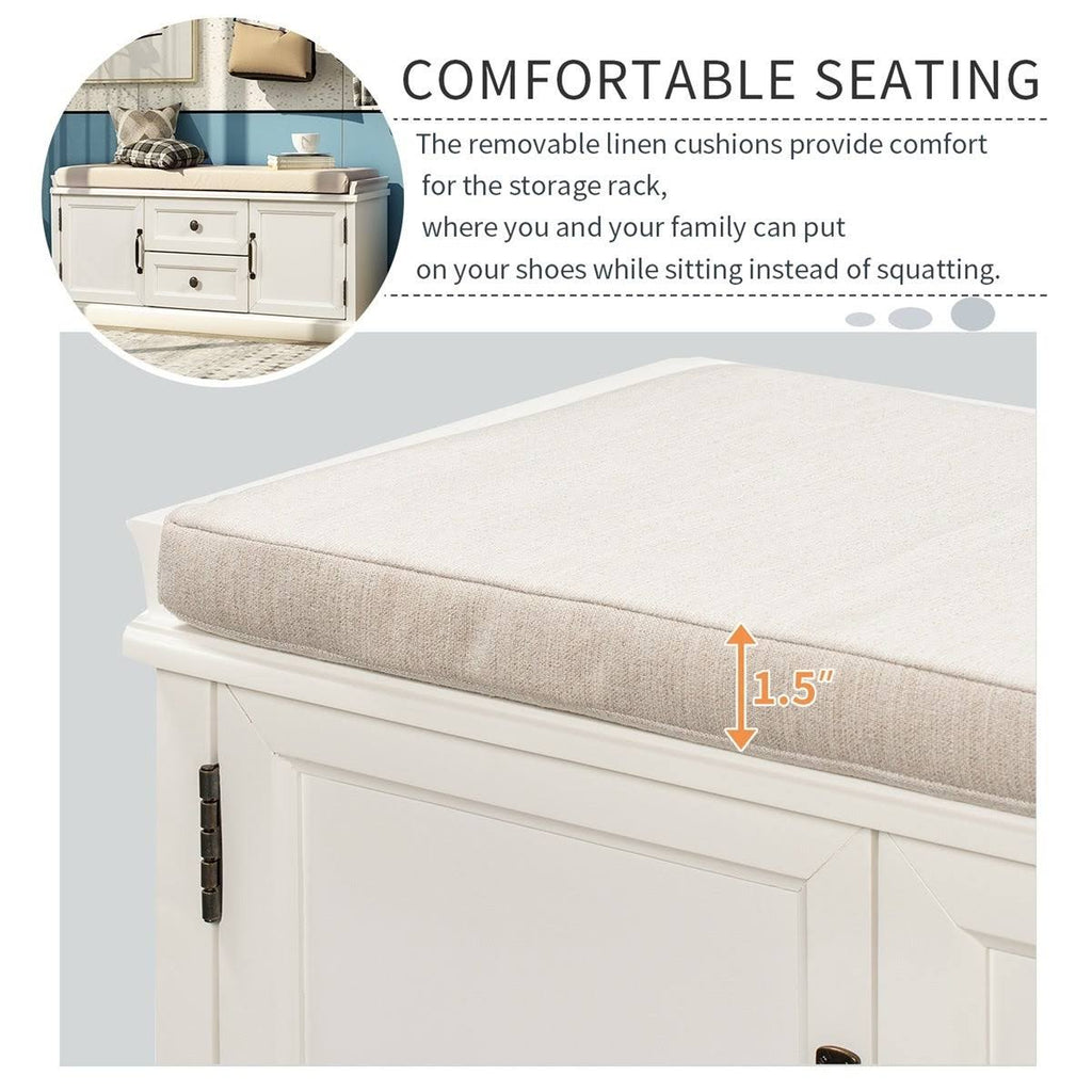 White Storage Bench with 2 Drawers and 2 Cabinets I474401