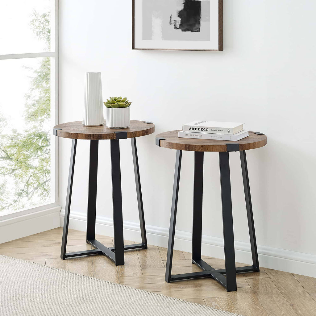 Rustic Oak Round Side Table H682092