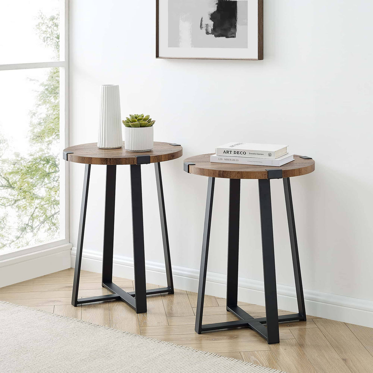 Rustic Oak Round Side Table H682092