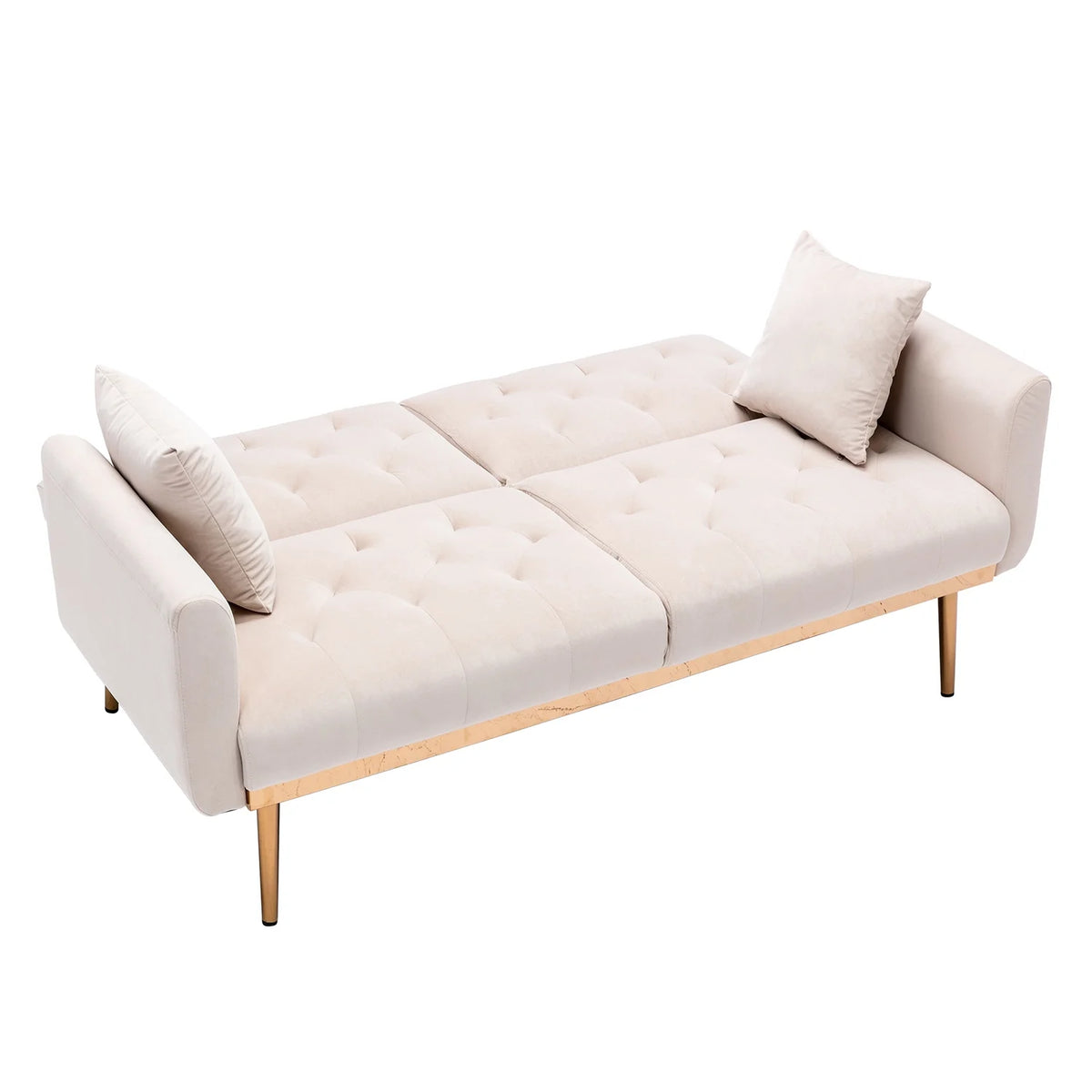 Beige Velvet Futon Sofa Bed with Two Pillows Z773
