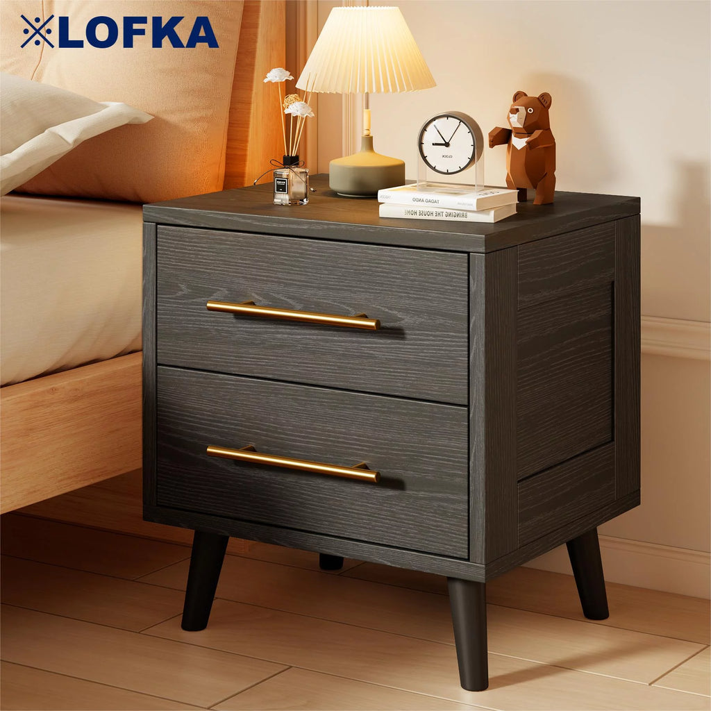 Black 2 Drawer Wood Nightstand L436