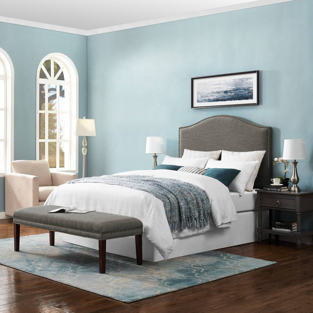 Gray Upholstered Camelback Full Queen Panel Headboard V98550
