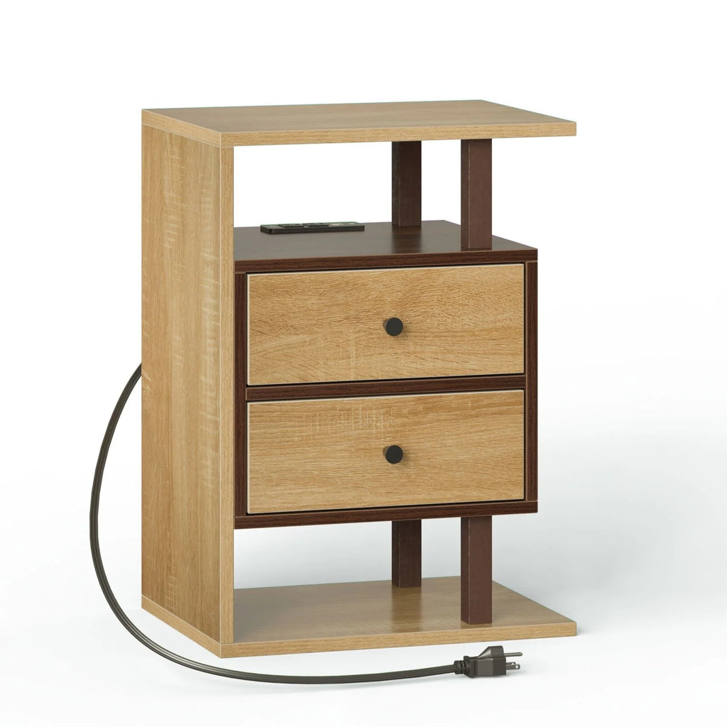Nightstand with Charging Station 2 Drawers Bed Side Table Y82951
