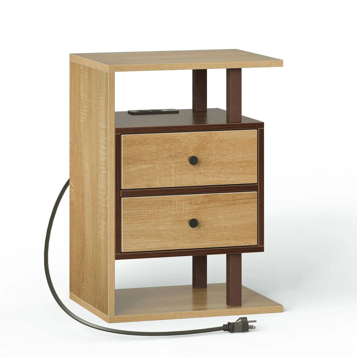 Nightstand with Charging Station 2 Drawers Bed Side Table Y82951