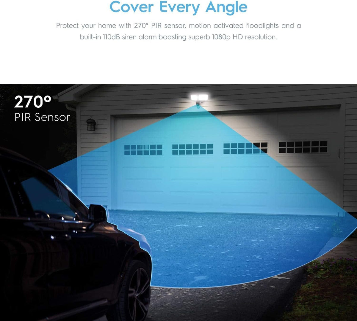1080P Outdoor Wireless WiFi Floodlight Camera with Siren Alarm T848673