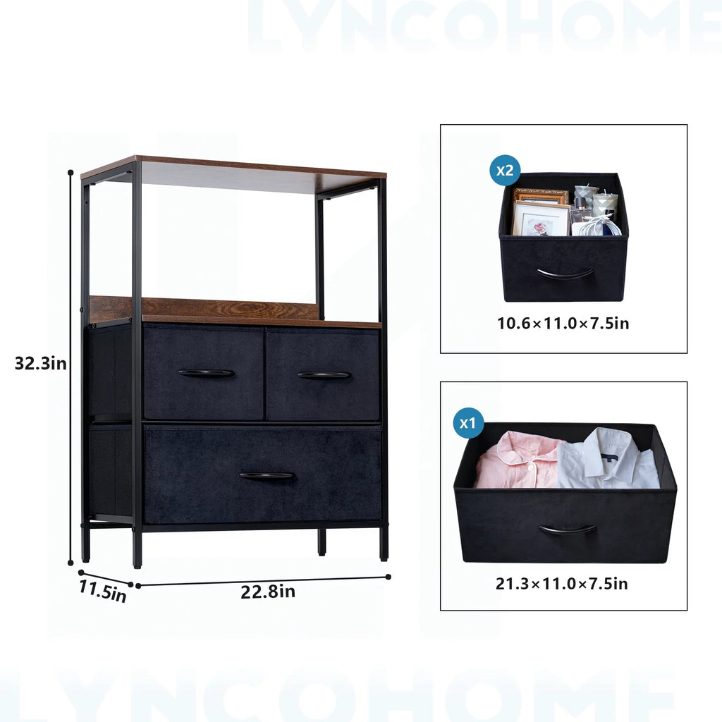 3 Fabric Drawers Nightstand I311516