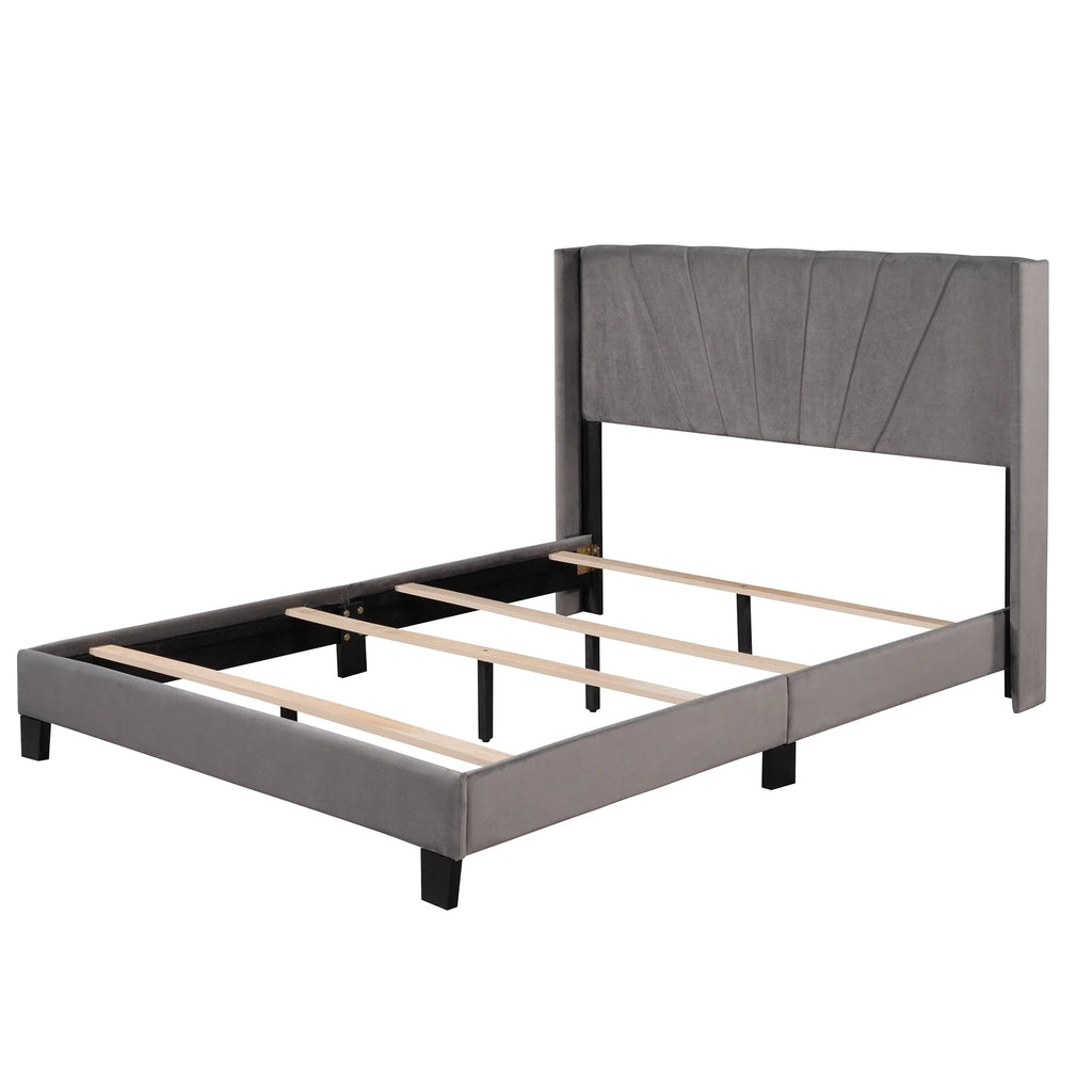 Queen Velvet Upholstered Platform Bed Frame with Headboard P665595