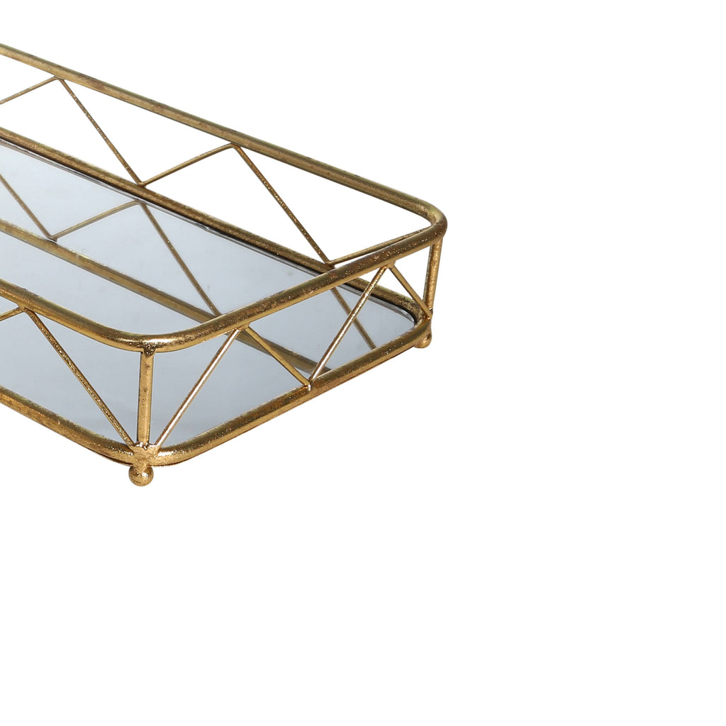 Rectangular Metal Frame Tray with Glass Top, Set of 2 K657