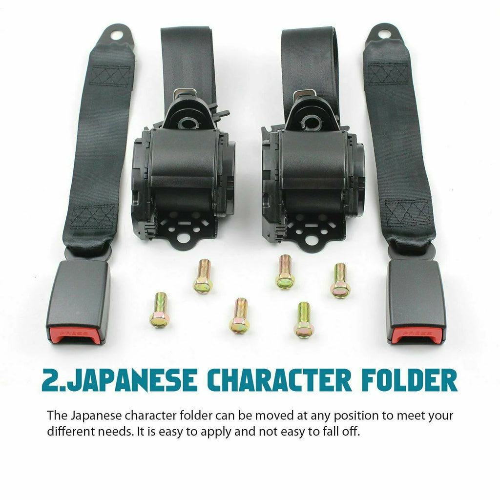 2 Pack Universal 3 Point Retractable Adjustable Car Seat Belt Lap Shoulder C95864
