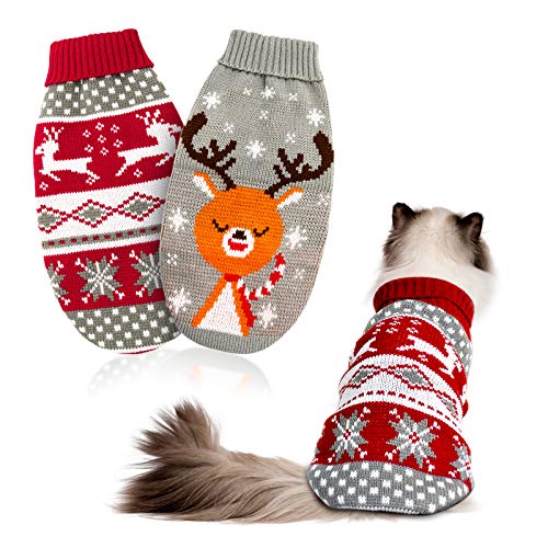 Cat & Dog Christmas Sweater 2 Pack X-Small Red Grey G968