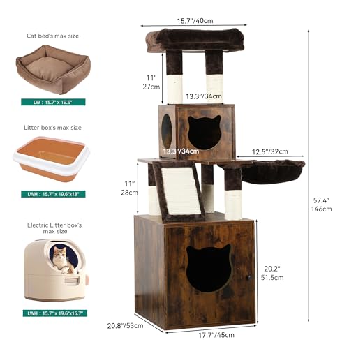 Cat Tree with Litter Box Enclosure and Scratching Post A384290
