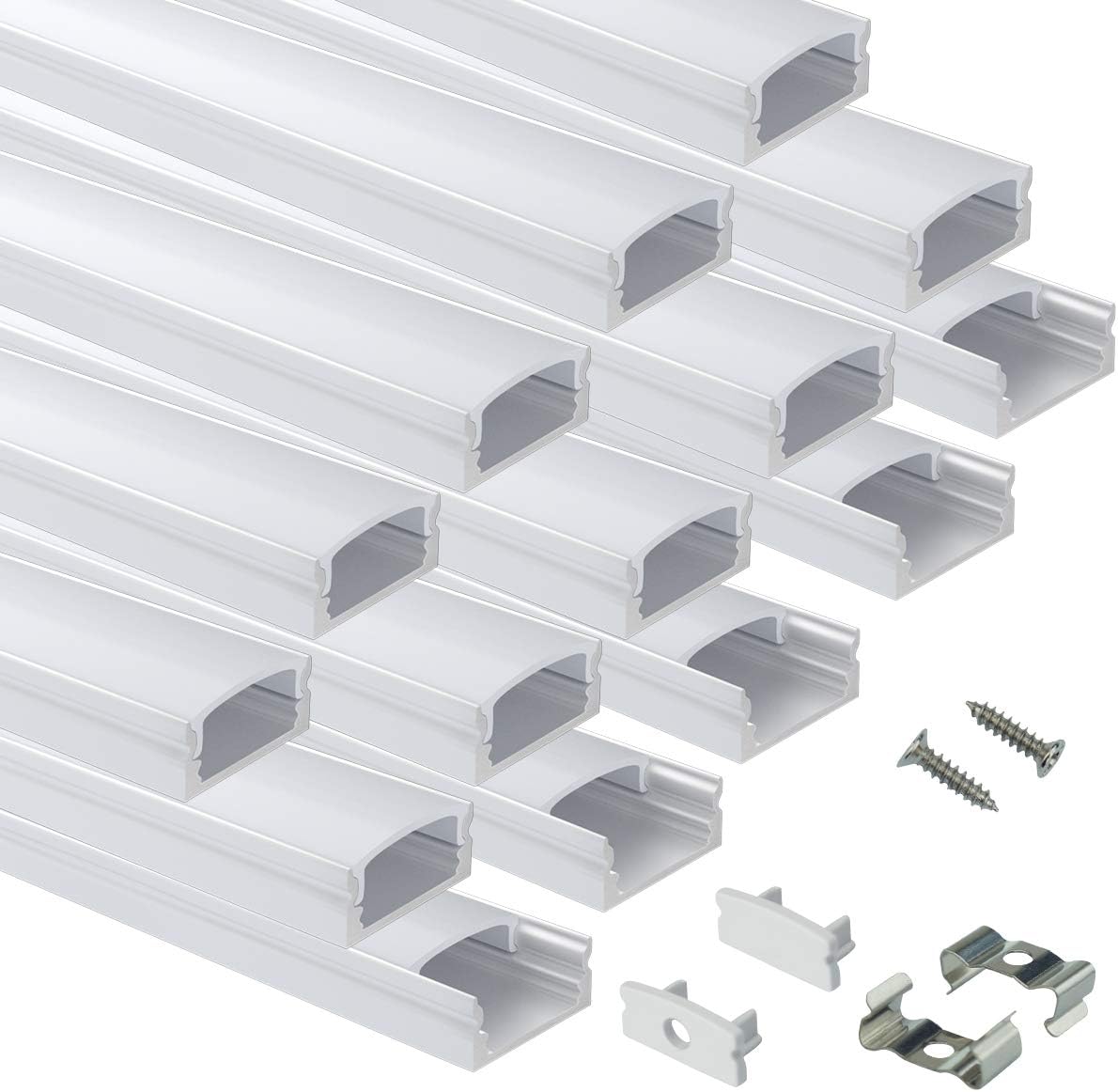 15Pack 3.3FT/1M LED Channel System with Milky White Cover Lens, Silver Aluminum Extrusion Profile Housing Track for Strip Tape Light, U Shape, Pack of 2 R86524