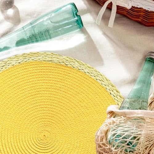 Round Braided Placemats Set of 8, 15 Inches, Washable, Heat Resistant, Non-slip, Black Thin Edge X112723