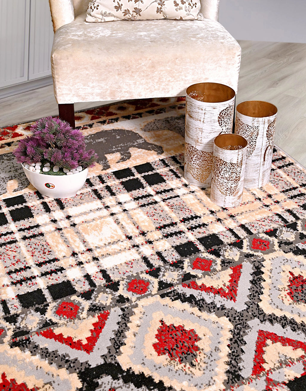Multicolor Bear Geometric Print Rug Y21452