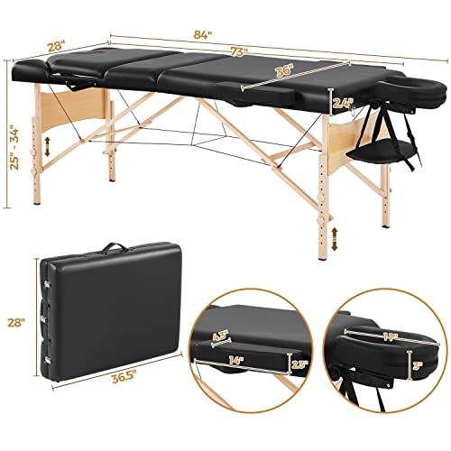 Black Folding Massage Table with Bolster & Carrying Bag H625665