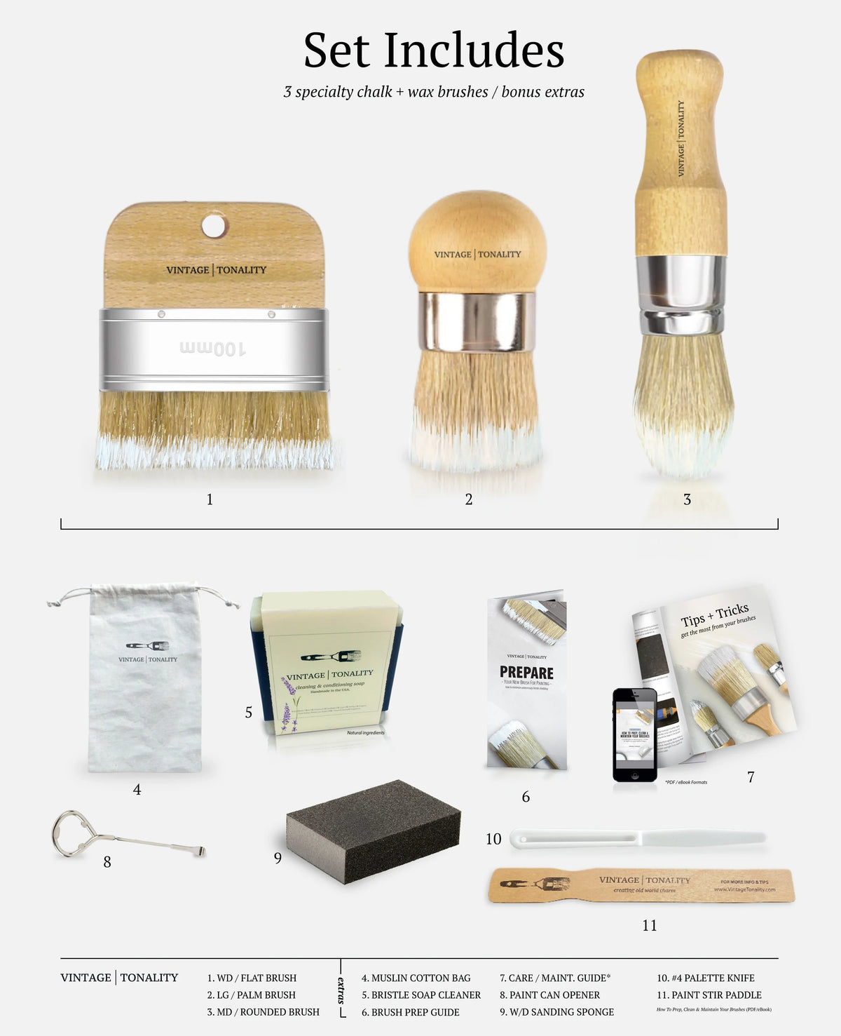 3 PCS Chalk Paint Wax Brush Set O4140