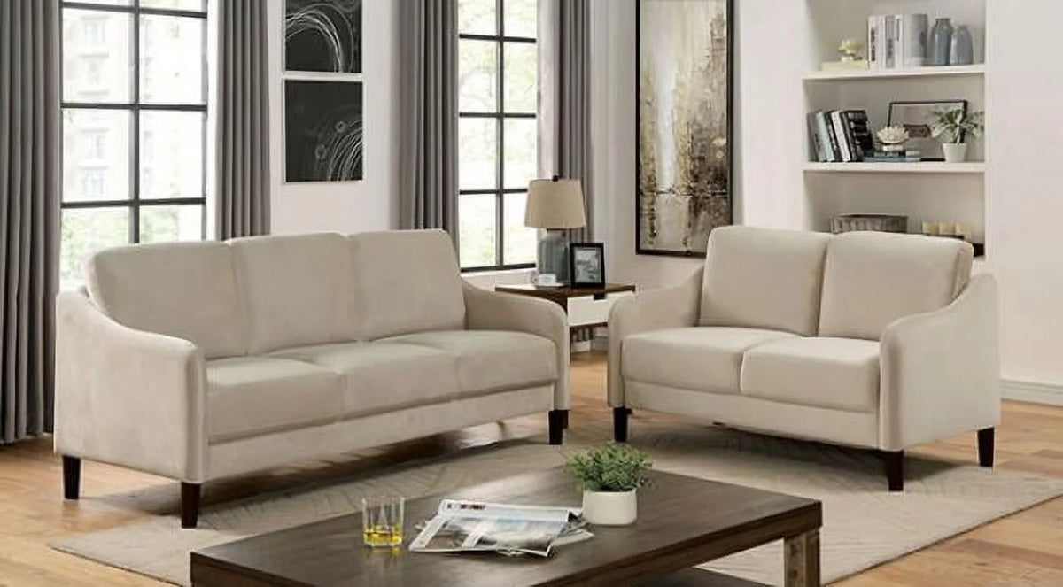 Beige Flannelette Living Room Set 3pcs S1684