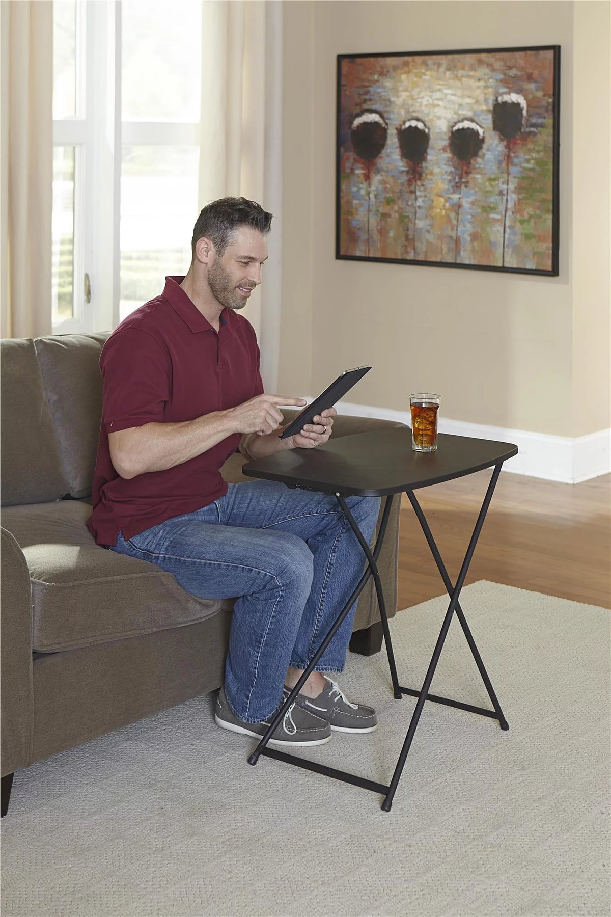 Black Adjustable Height Folding Table, 2 pack I5992