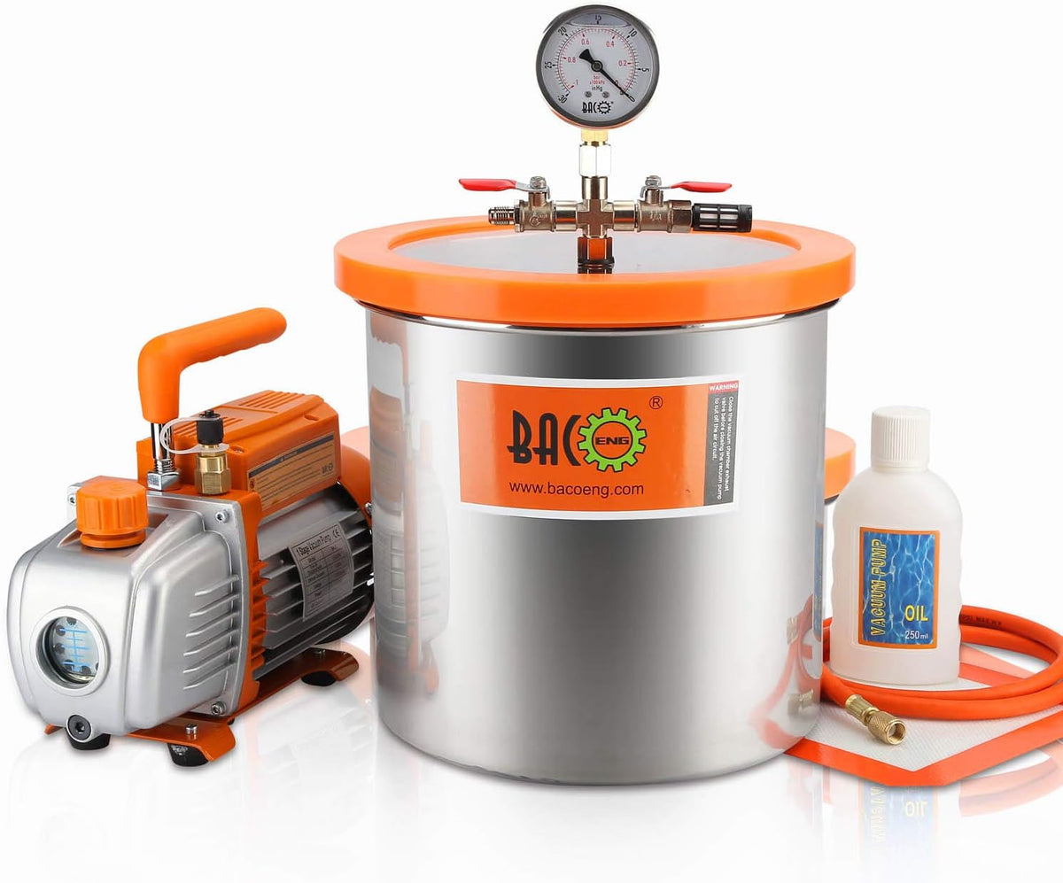 3 Gallon Vacuum Chamber Kit with 3.6 CFM 1 Stage Vacuum Pump D5743