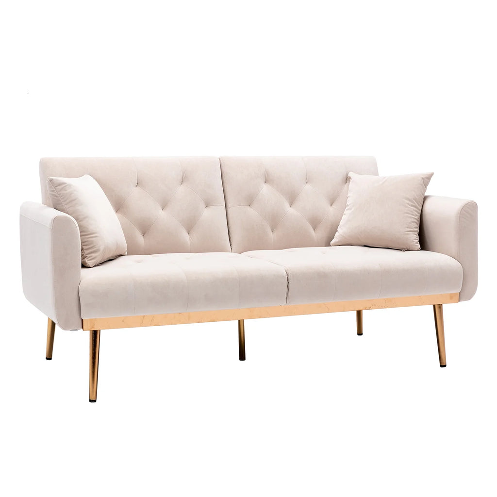 Beige Velvet Futon Sofa Bed with Two Pillows Z773