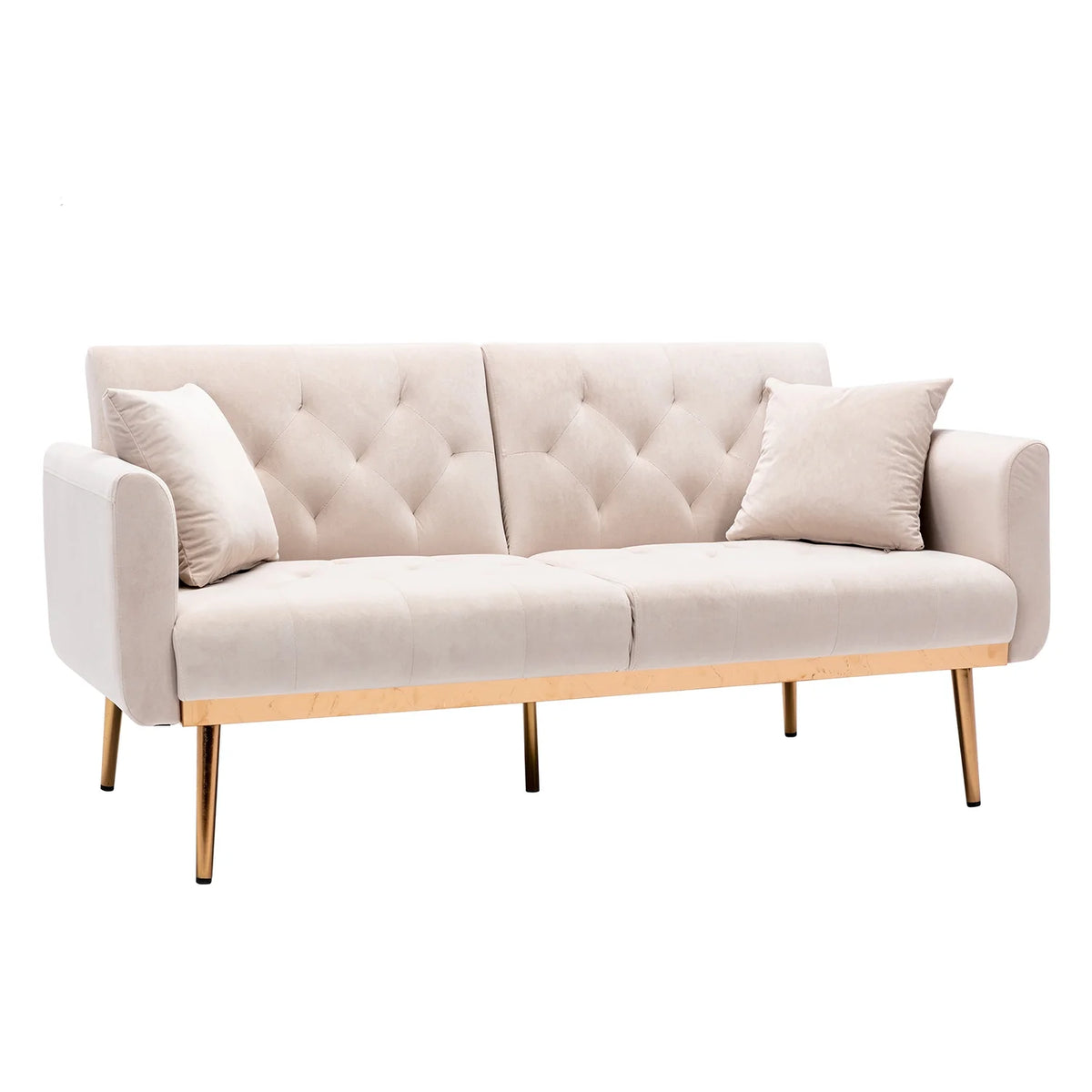 Beige Velvet Futon Sofa Bed with Two Pillows Z773