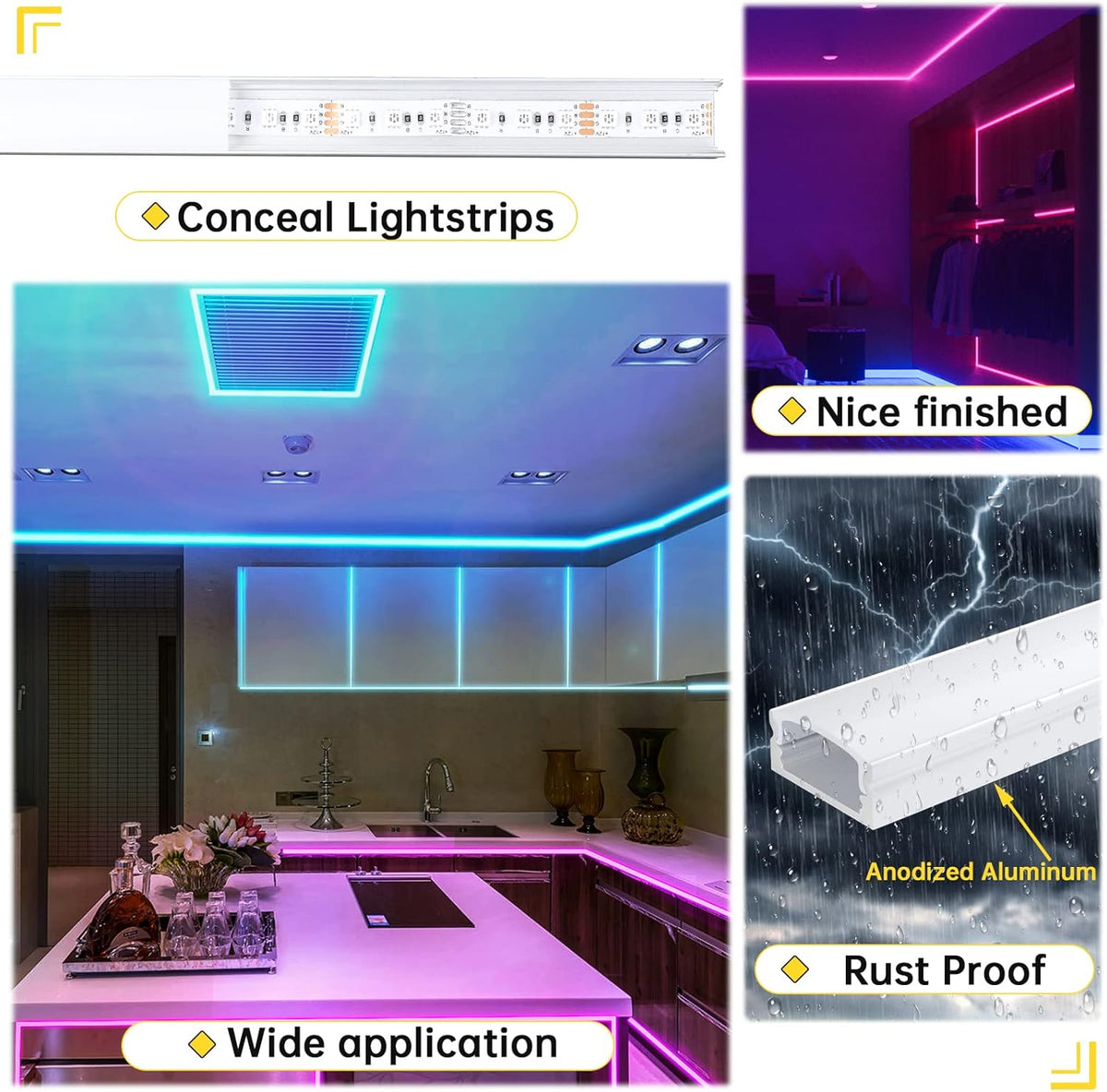 15Pack 3.3FT/1M LED Channel System with Milky White Cover Lens, Silver Aluminum Extrusion Profile Housing Track for Strip Tape Light, U Shape, Pack of 2 R86524