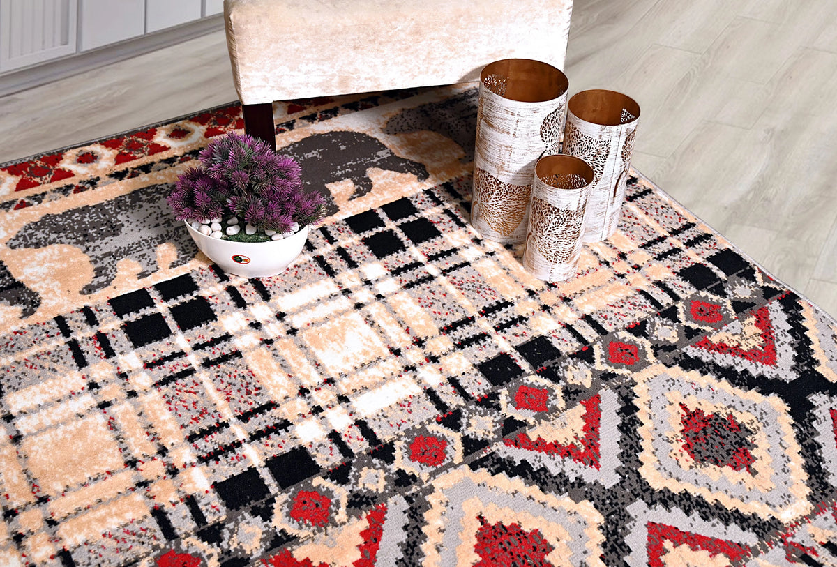 Multicolor Bear Geometric Print Rug Y21452