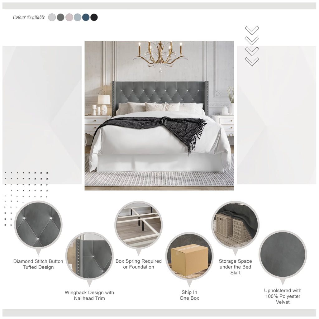 Black Velvet Upholstered Bed O532919