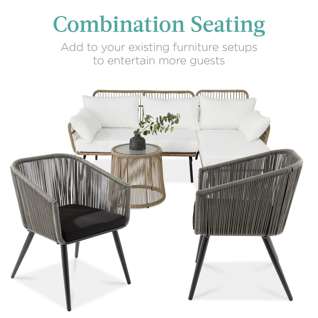 Set of 2 Woven Wicker Patio Dining Chairs 250lb Capacity I76293