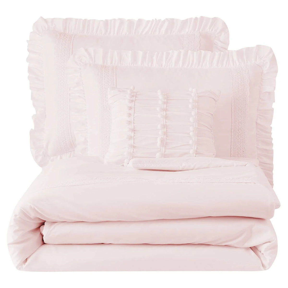 Pink Crochet Stripe 4-Piece Microfiber Comforter Set U963996