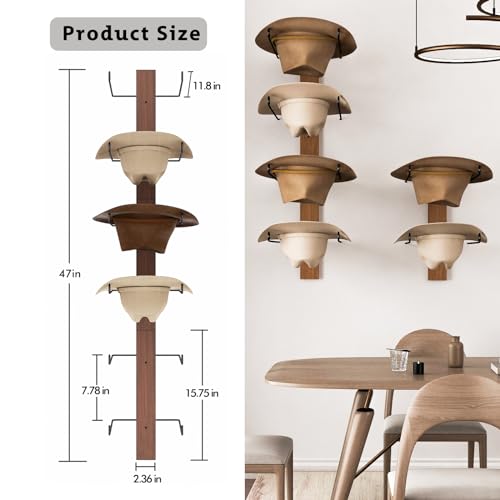 6 Pieces Rustic Black Metal and Natural Wooden Board Cowboy Hat Rack U642