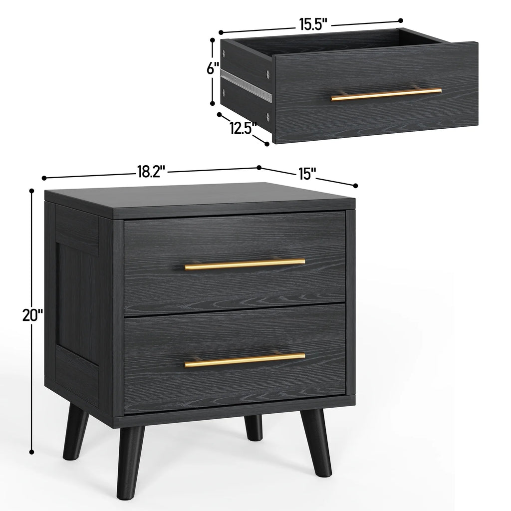 Black 2 Drawer Wood Nightstand L436