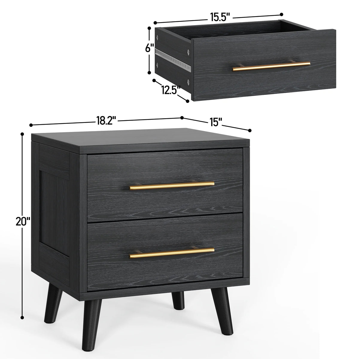 Black 2 Drawer Wood Nightstand L436
