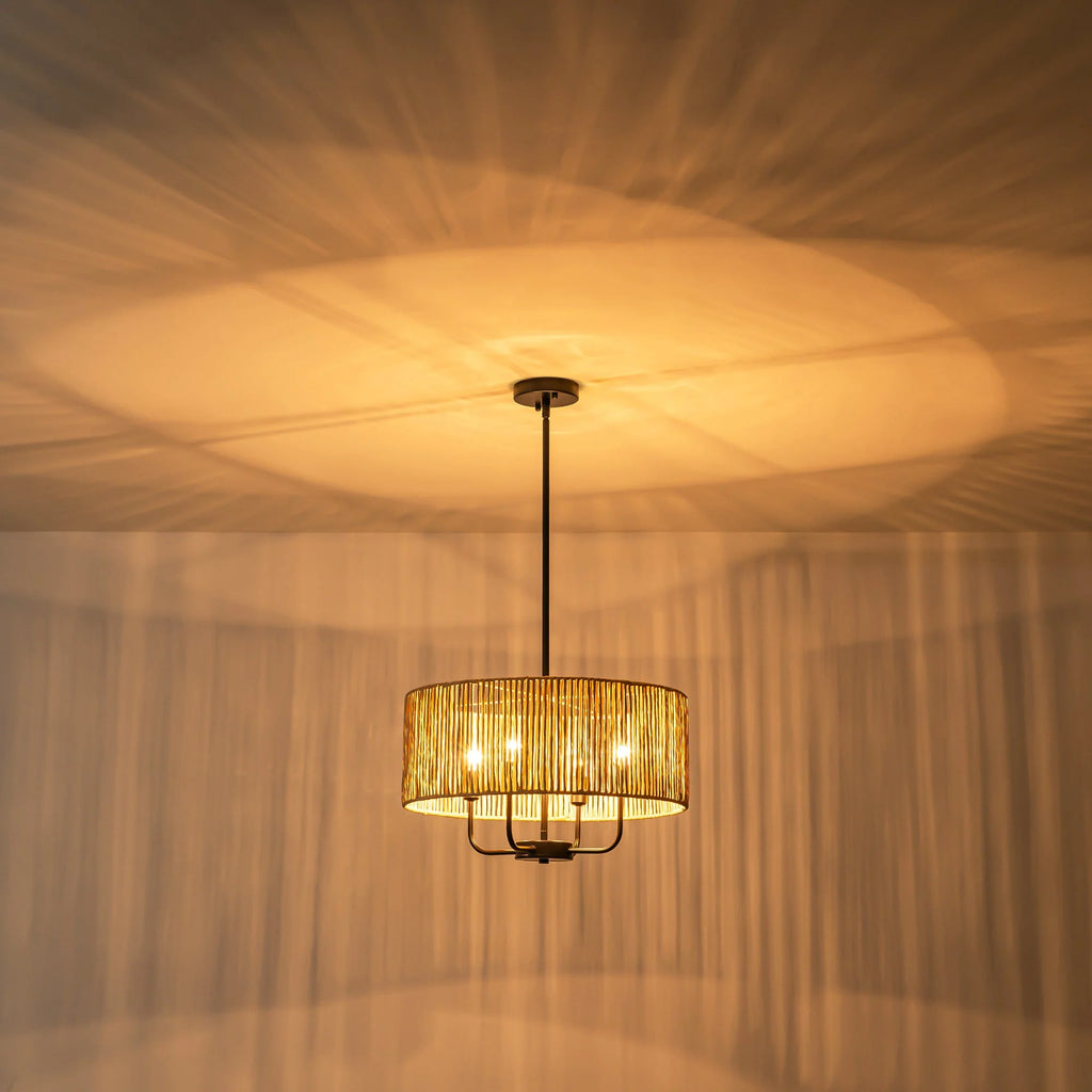 4-Light Handwoven Rope Drum Chandelier I925